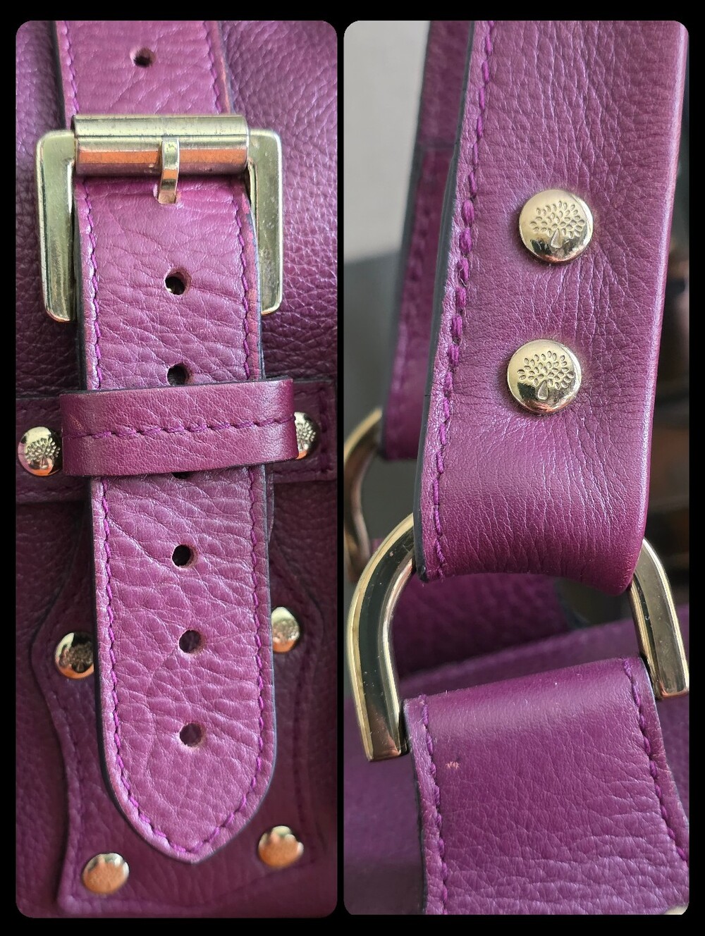 Mulberry Roxanne Purple Darwin Leather Satchel Shoulder Bag Gold Hardware Y2K - Picture 5 of 16